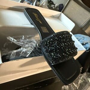 Elegant Black Beaded Women's Slide Sandals